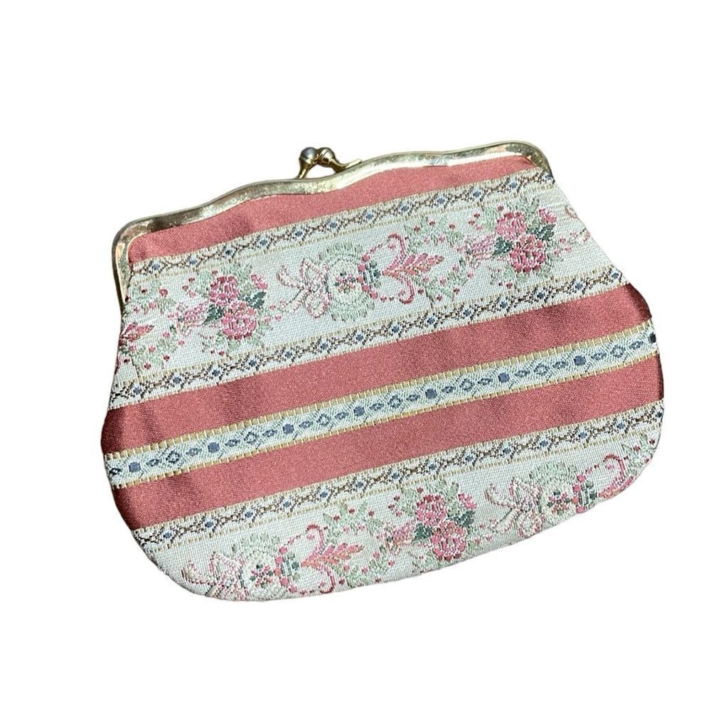 Vintage floral embroidered coquette coin purse made in Italy for Neiman Marcus